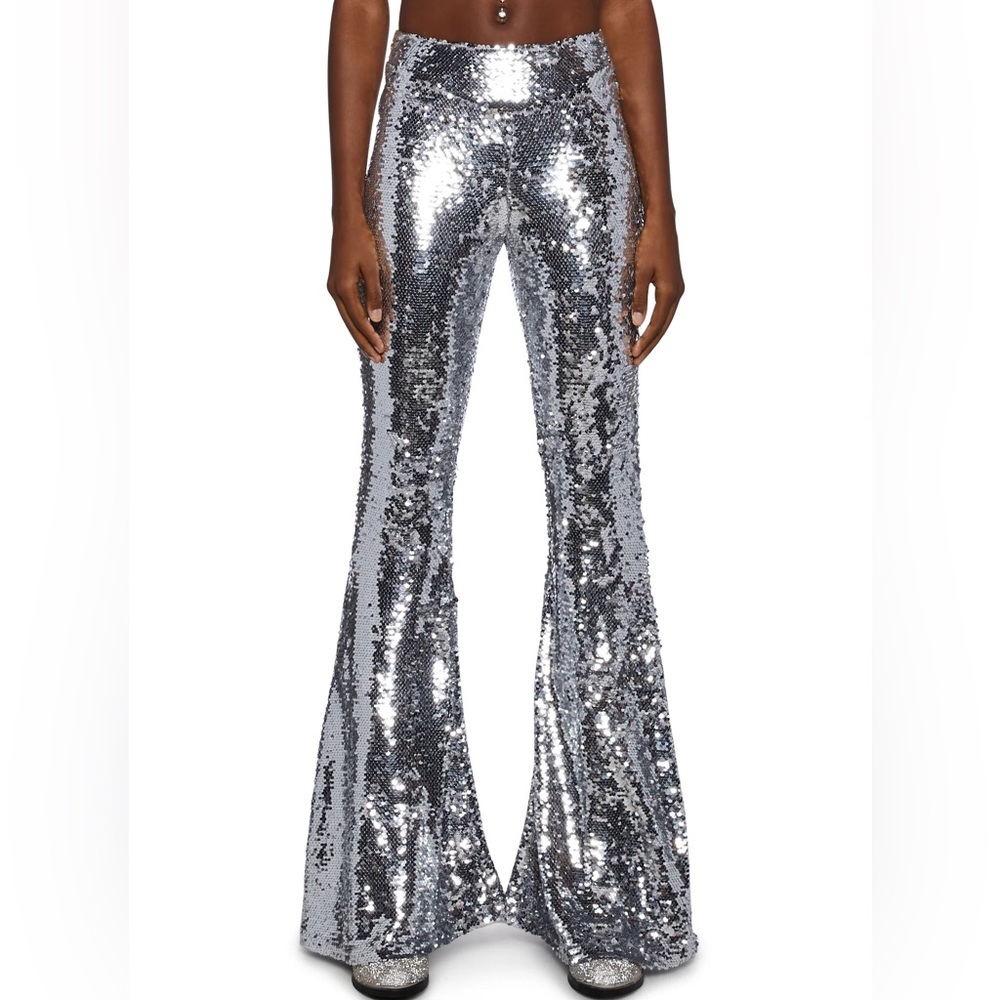 Dolls Kill Silver Flare Pants with Retro Glam